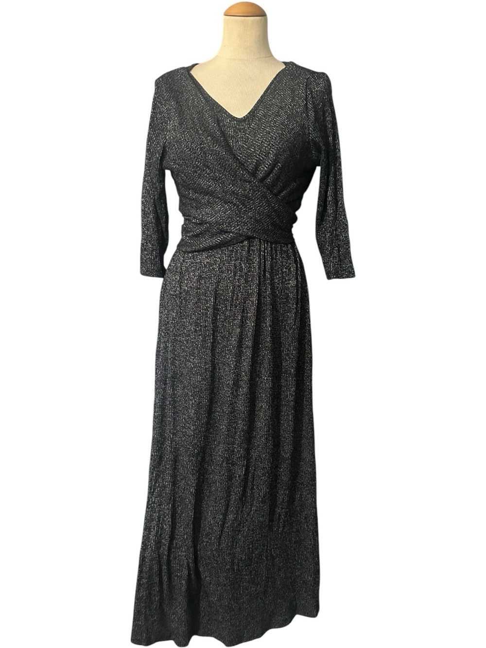 Soft Surroundings Faux Wrap 3/4 Sleeve Maxi Dress Gray Size PM
